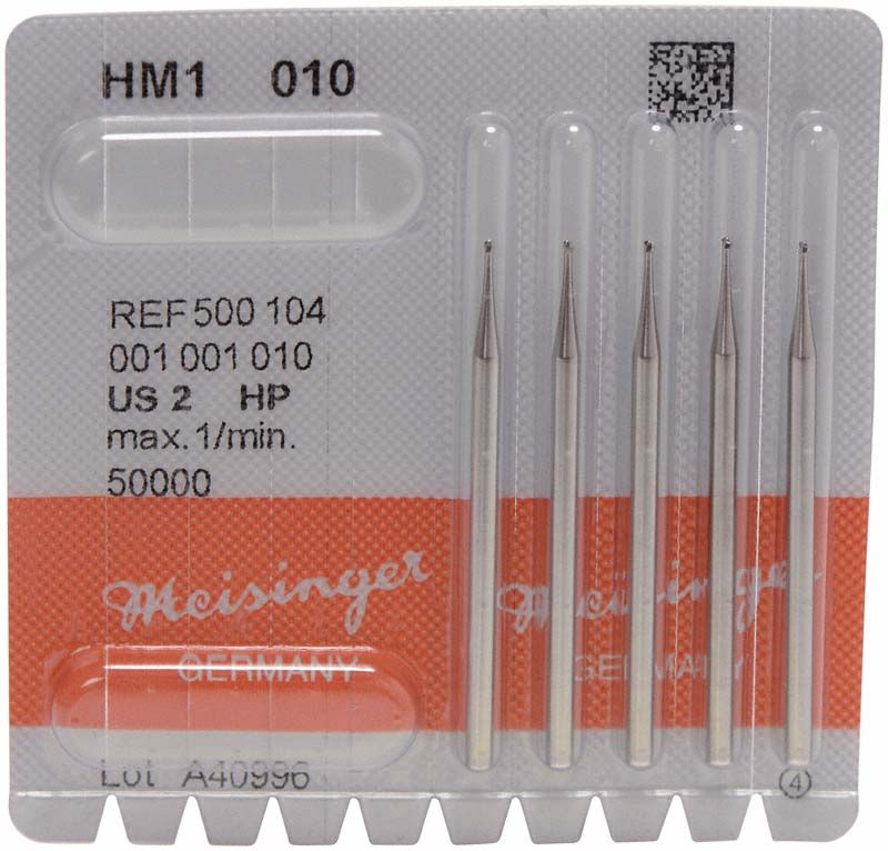 Hartmetallbohrer HM1 010 HP in Blisterverpackung mit fünf Bohrern.
