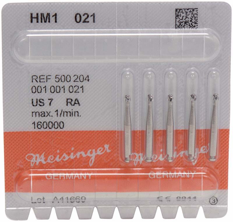 Hartmetallbohrer HM1 021 RA in Blisterverpackung mit sechs Bohrern.
