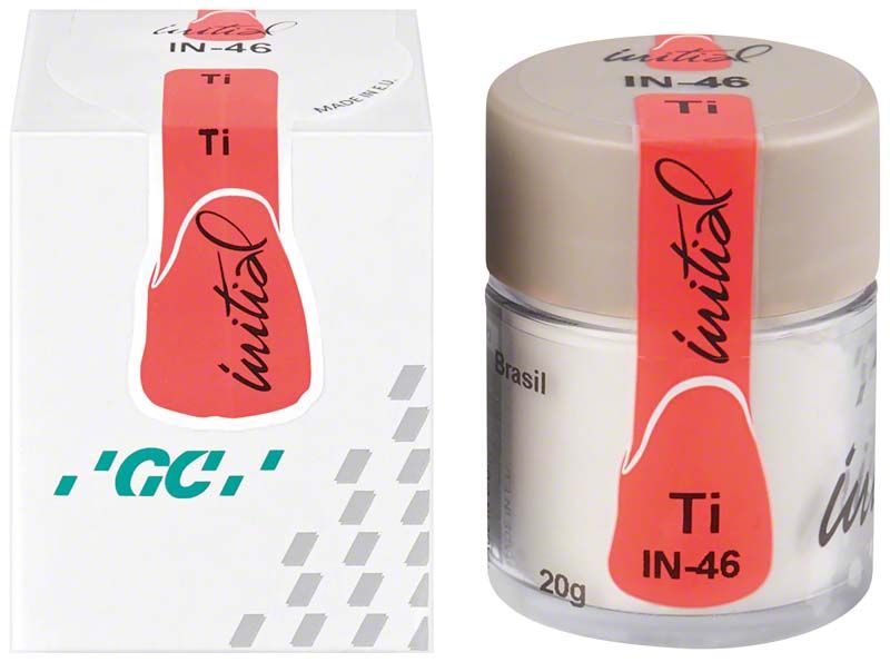 GC Initial Ti INside IN-46 Brasil, Pulver in transparenter Dose mit rotem Etikett.