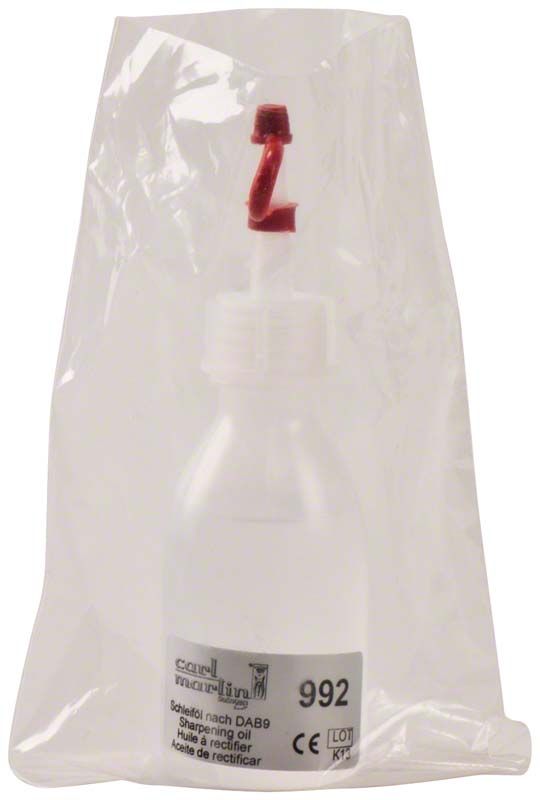 Flasche Schleiföl n. DAB 9 für Dentalinstrumente, 50 ml, in Plastikverpackung.