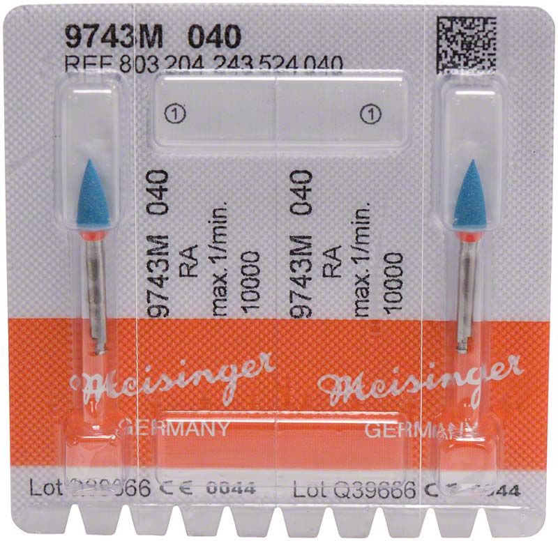 Diamantpolierer RA 9743M 040 in transparenter Verpackung mit blauer Spitze.