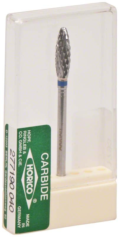 Hartmetallfräser Kreuzverzahnung mit blauem Ring in transparenter Verpackung.