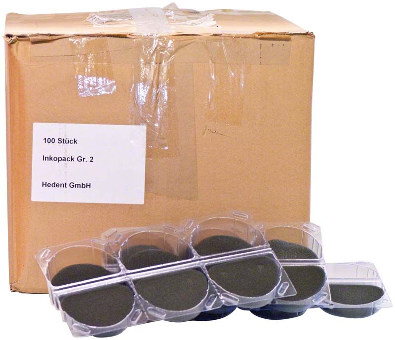 Karton mit Inkopack Klarsichtverpackungen für dentalen Gebrauch, 100 Stück.