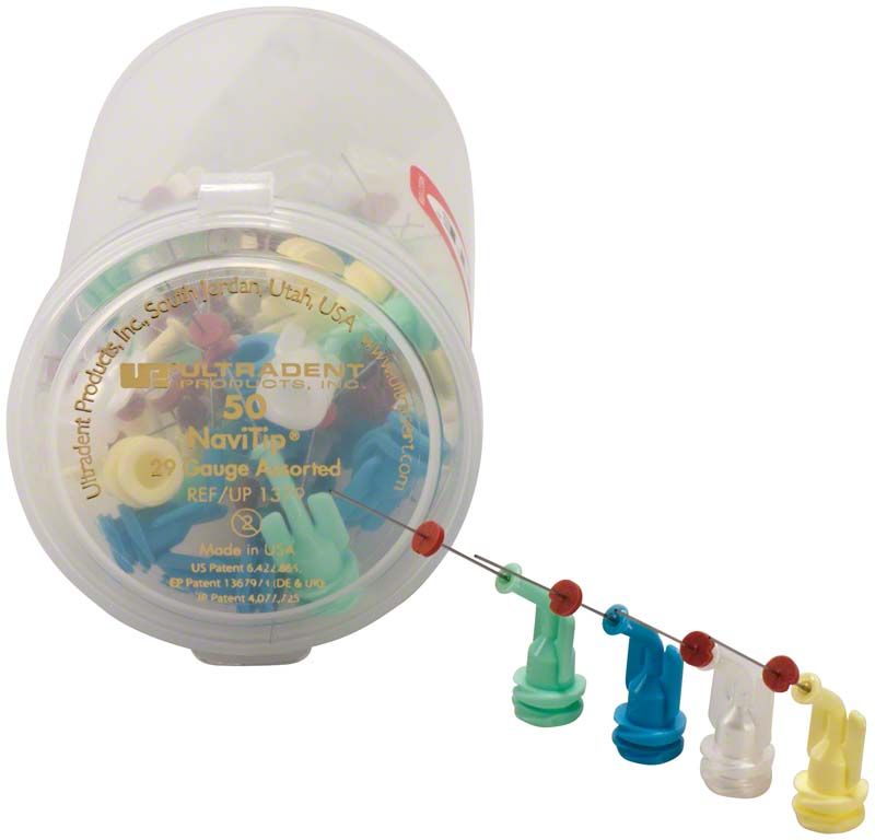 Navi Tips™ 29ga sortiert in transparenter Kunststoffverpackung mit farbigen Applikatoren.