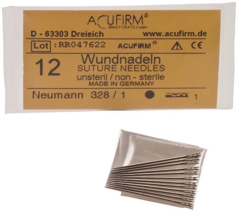 Wundnadeln Neumann Gr. 1 in nicht-steriler Verpackung mit zehn Nadeln.
