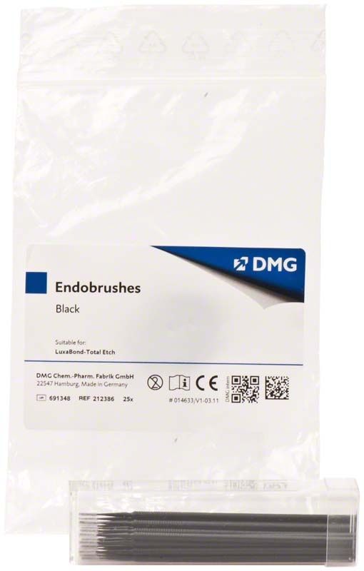 Endobürstchen in schwarzer Farbe, verpackt in einem transparenten Beutel.