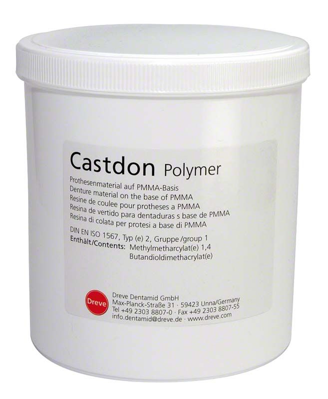 Castdon Pulver Rosa-transparent 1,2kg Prothesenkunststoff in weißem Behälter.