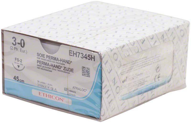 Ethicon PERMA-HAND Seide Nahtmaterial, 3/0, 45 cm, Verpackungsansicht.