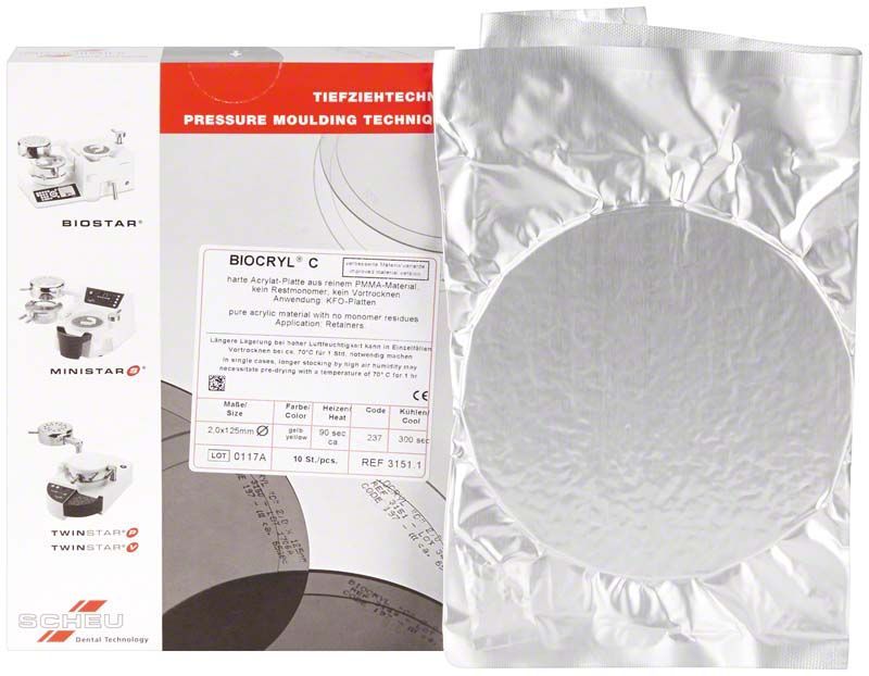 Hochwertige gelbe BIOCRYL® C Acrylatplatte 2,0mm in Verpackung.