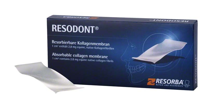 RESORBA RESODONT Kollagenmembran-Verpackung mit Produktabbildung und Logo.