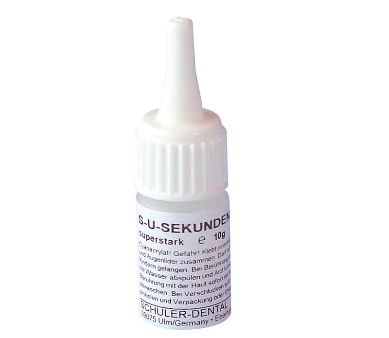 S-U-Sekundenkleber Flasche 10 g mit Dosierspitze und Etikett.