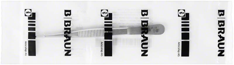 Mittelbreite anatomische Pinzette aus Edelstahl in Verpackung von B. Braun.