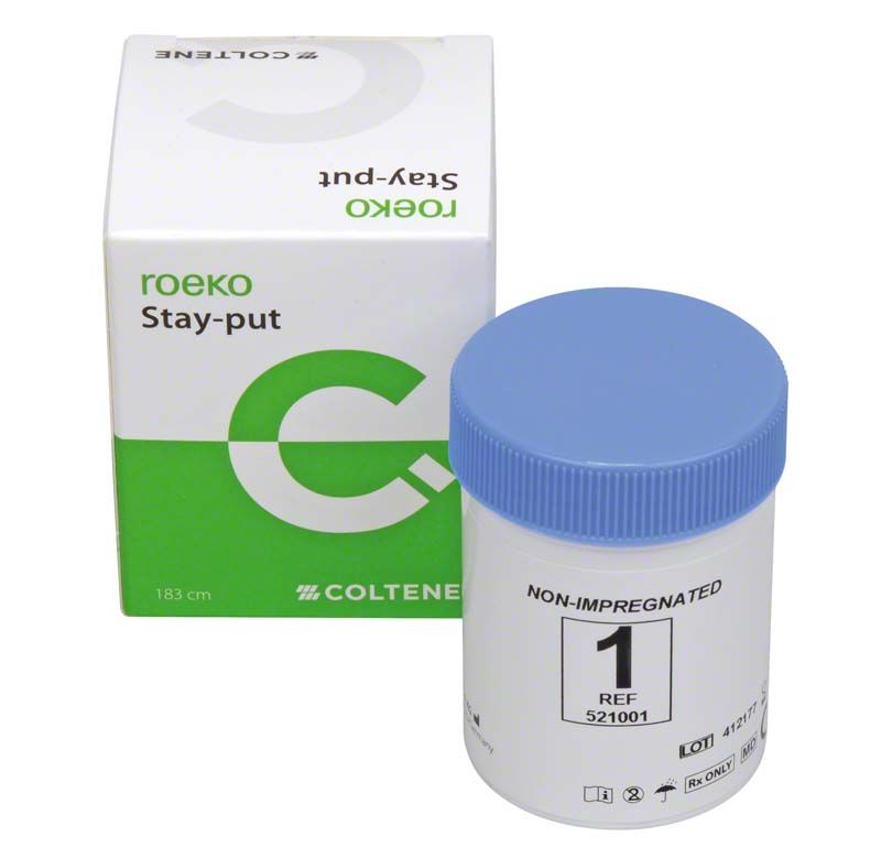 Nicht-imprägnierter Retraktionsfaden in Dose mit Produktverpackung im Hintergrund.