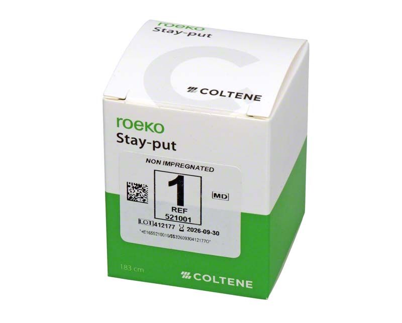 Nicht-imprägnierter Retraktionsfaden in Originalverpackung mit grünen und weißen Elementen.