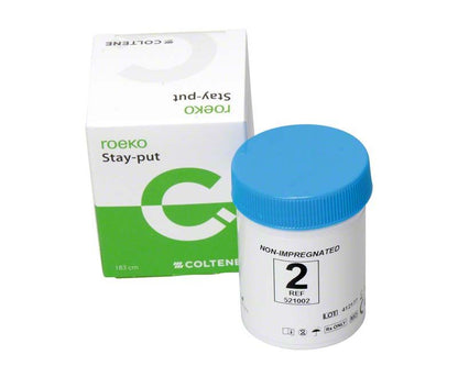 Medizinische Retraktionsfäden "Stay-put Gr. 2 mittel" mit Verpackung.
