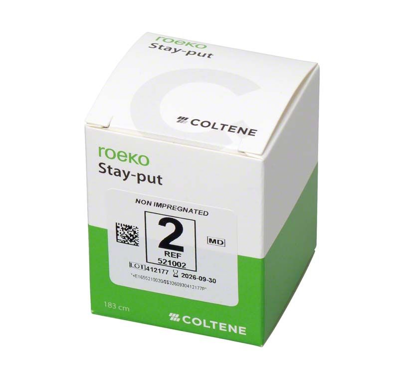 Grüne Verpackung der "Stay-put Gr. 2 mittel" Retraktionsfäden von Medic-Star.