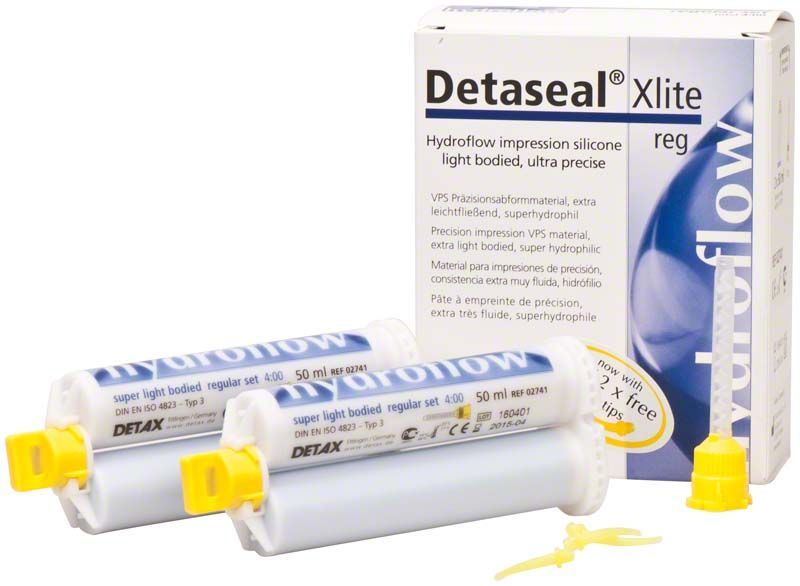 Detaseal hydroflow Xlite Kartuschen 2 x 50ml mit Verpackung und Zubehör.
