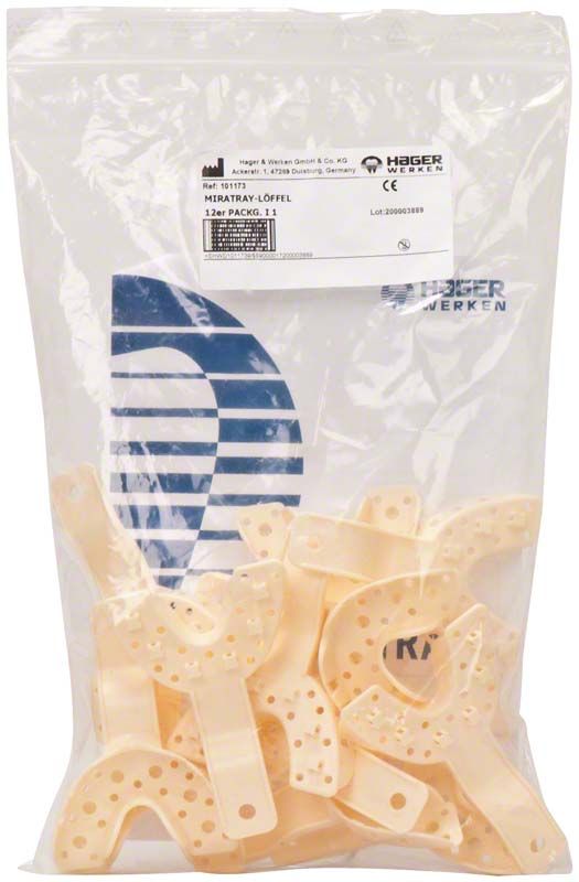 Hochwertige Einmal-Abformlöffel aus weißem Kunststoff in Verpackung.