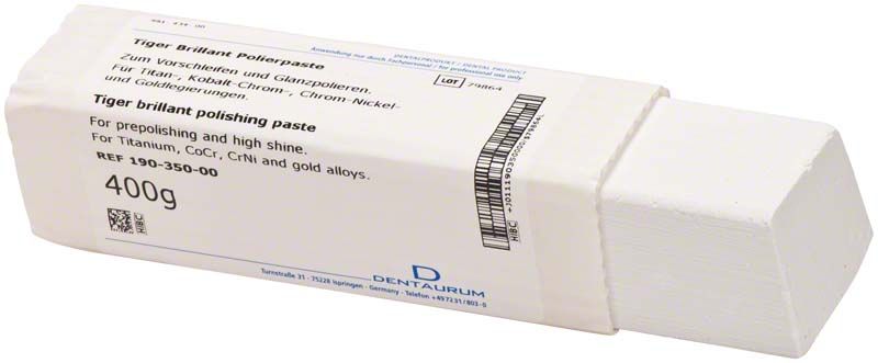 Tiger Brillant Polierpaste 400g in rechteckiger Verpackung.