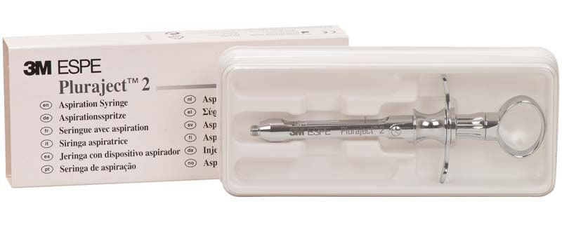 Pluraject 2 Aspirationsspritze in Verpackung mit Sichtfenster.