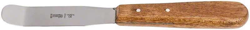 Alginatspatel mit starrer Metallklinge und Holzgriff.