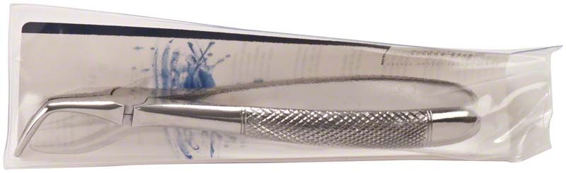 Zahnzange für Unterkiefer-Wurzelreste in transparenter Verpackung.