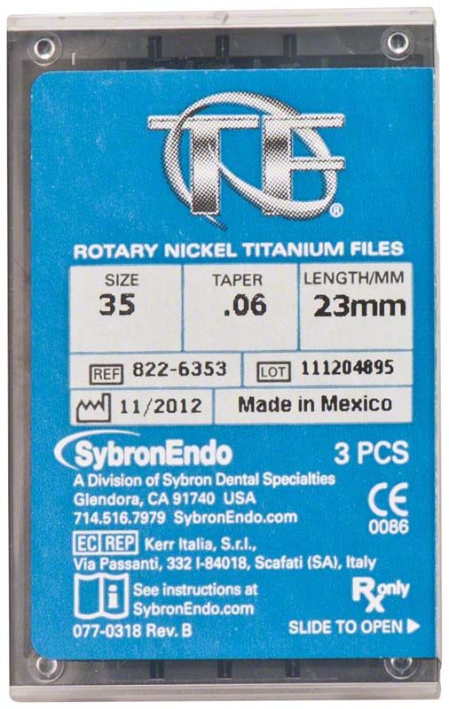 Verpackung der SybronEndo TF® Twisted Feilen 23mm 35/.06, 3 Stück.