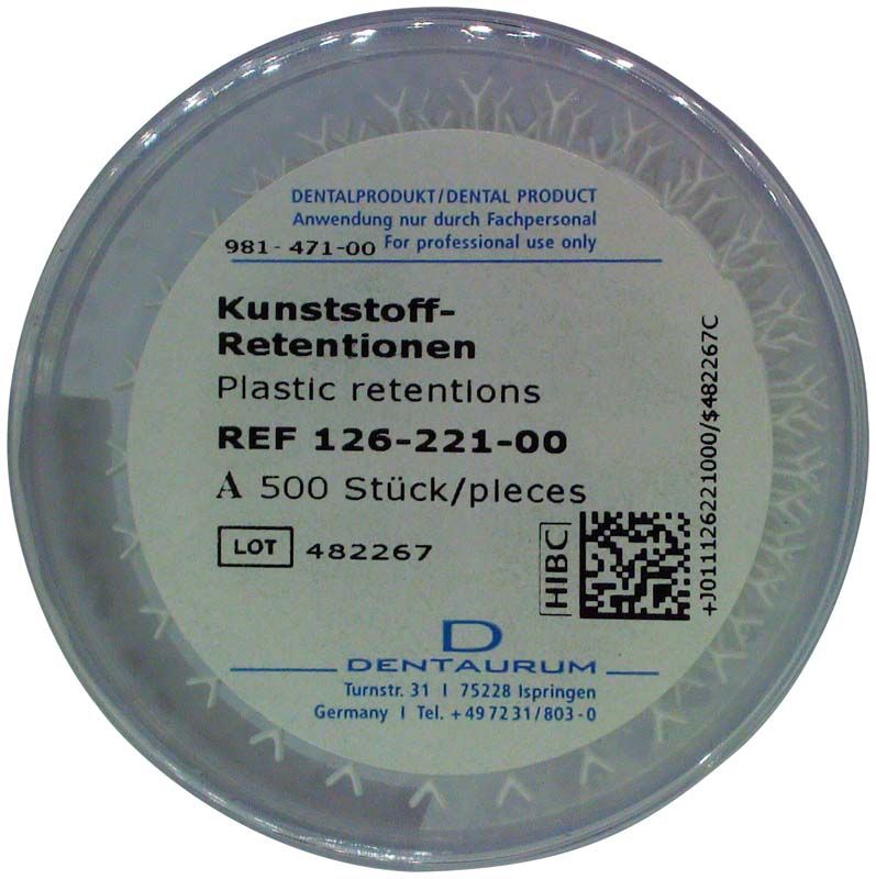 Kunststoff-Retentionen Ypsilon, 500 Stück, in runder Kunststoffverpackung.