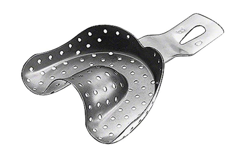 Abdrucklöffel EHRICKE gelocht aus Edelstahl für dentale Abdrücke.