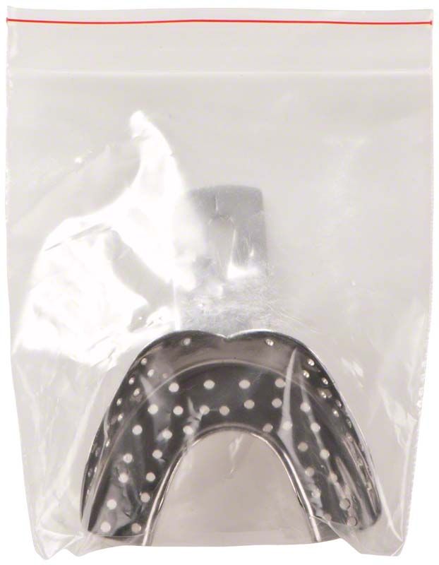 Hochwertiger gelochter Abdrucklöffel aus Edelstahl für Zahnarztpraxis.