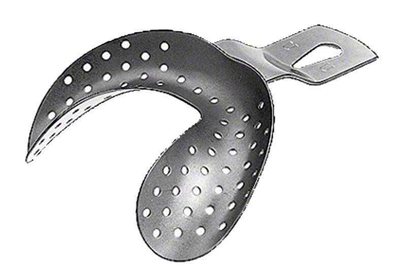 Hochwertiger gelochter Abdrucklöffel aus Edelstahl für dentalen Einsatz.