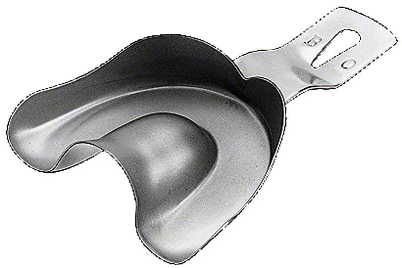 Abdrucklöffel EHRICKE ungelocht für bezahnten Oberkiefer in Nahaufnahme.