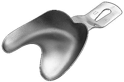 Abdrucklöffel aus Edelstahl, ungelocht, für präzise dentale Abdrücke.