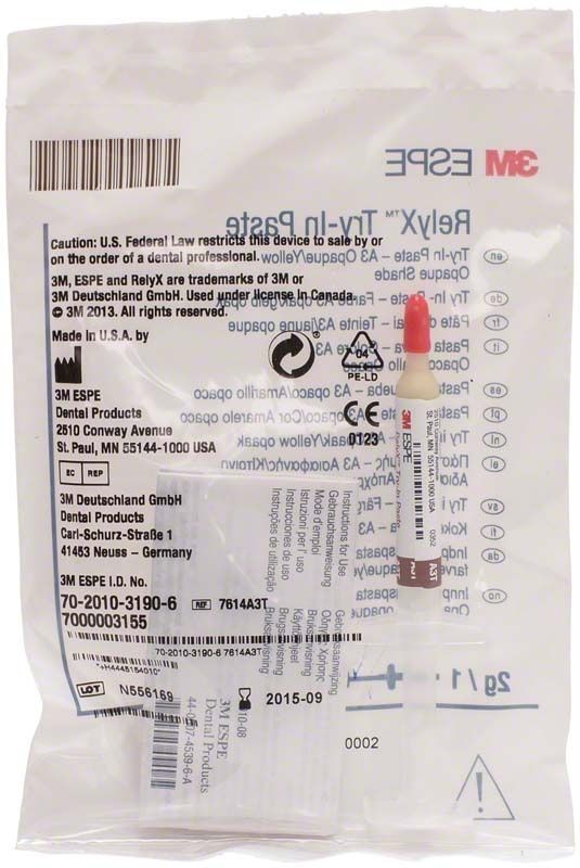 RelyX Try-In Paste A3 opak in original Verpackung mit Produktinformationen.