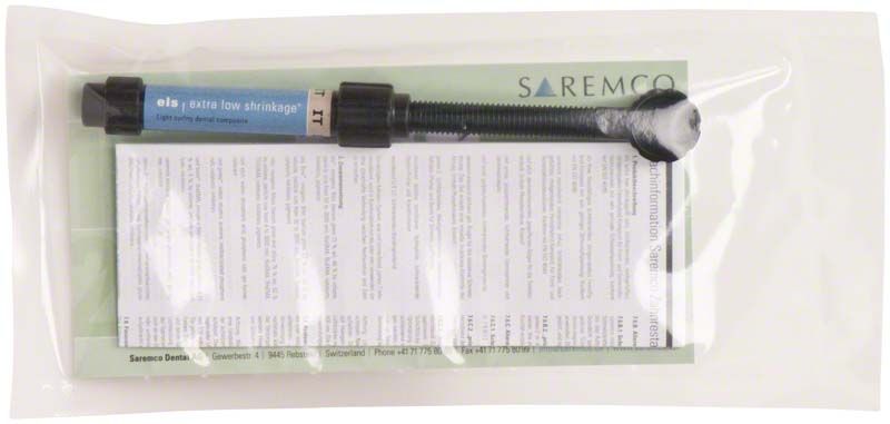 ELS Spritze IT incisal transparent in Verpackung mit Anleitung und Saremco-Logo.