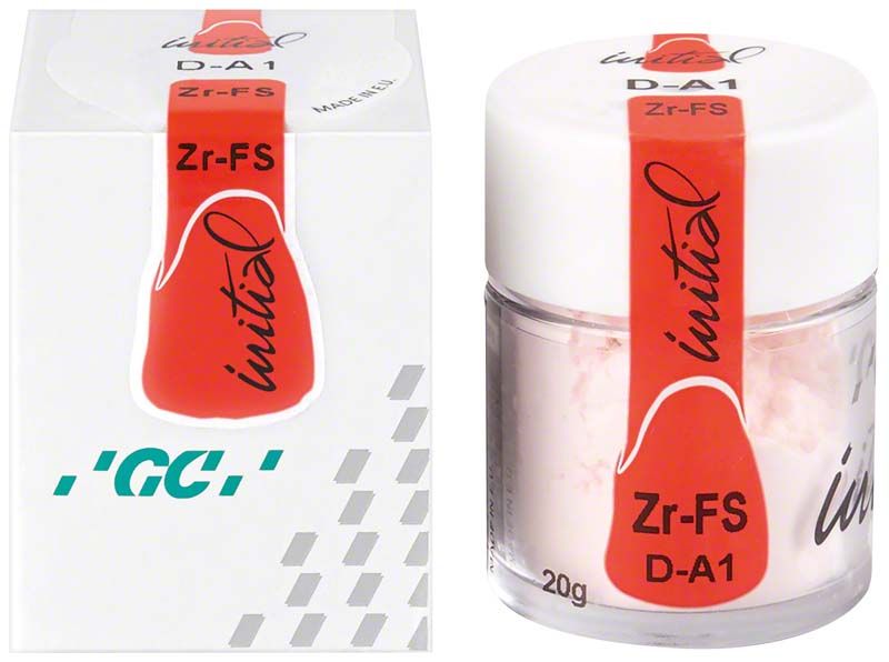 GC Initial Zr-FS Dentin DA1 Keramikpulver 20g in Dose und Verpackung.
