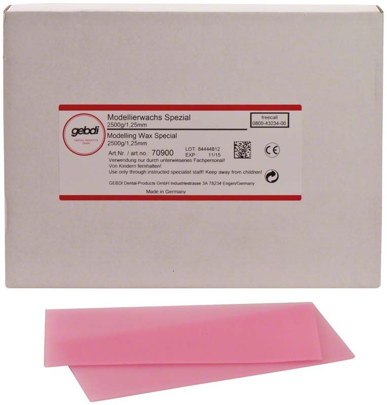 Modellierwachs Spezial 2500g Medium 1,25mm in rosa Plattenform vor Verpackung.