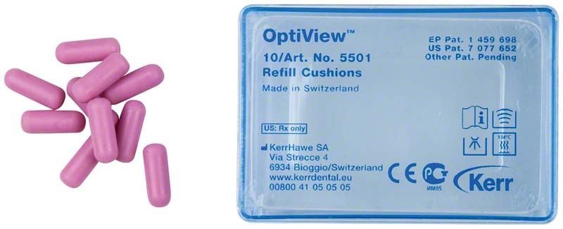 OptiView Lippenpolster Nachfüllpackung mit violetten Polstern und Verpackung.