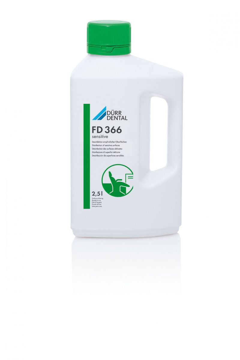 Dürr Dental FD 366 sensitive Desinfektionslösung in weißer 2,5-Liter-Flasche.