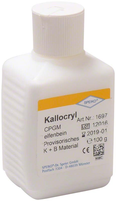 Kallocryl CPGM Pulverflasche 100g mit Etikett in elfenbein.