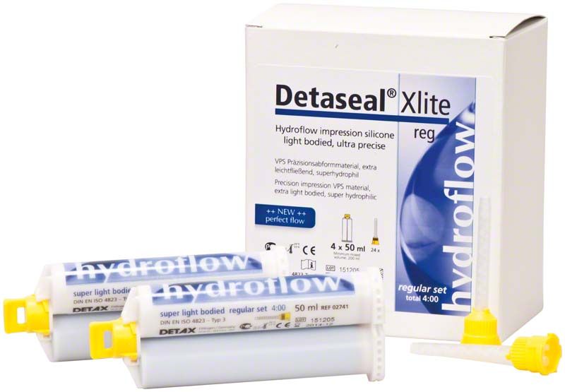 Detaseal hydroflow Xlite Kartuschen, 4 x 50ml, mit Verpackung und Zubehör.
