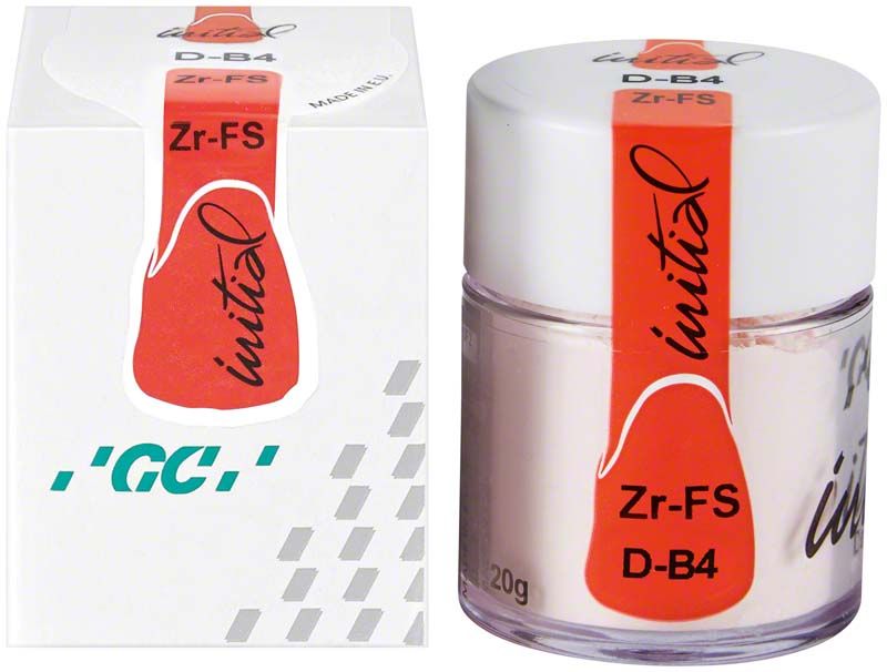 GC Initial Zr-FS Dentin 20g DB4 in weißer Verpackung mit rotem Etikett.