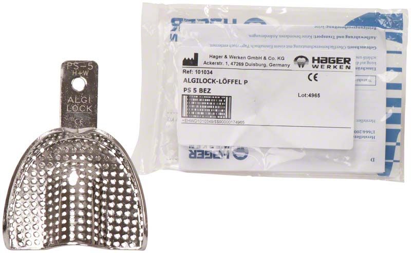 Metallener perforierter Abformlöffel ALGILOCK®-LÖFFEL für bezahnte Kiefer.