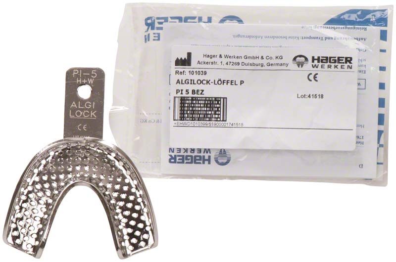 Perforierter Metall-Abformlöffel ALGILOCK®-LÖFFEL für bezahnte Kiefer.