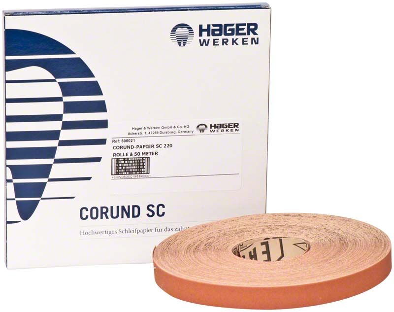 Hager & Werken Corund Papier SC Körnung 220, Schleifpapierrolle vor Verpackung.