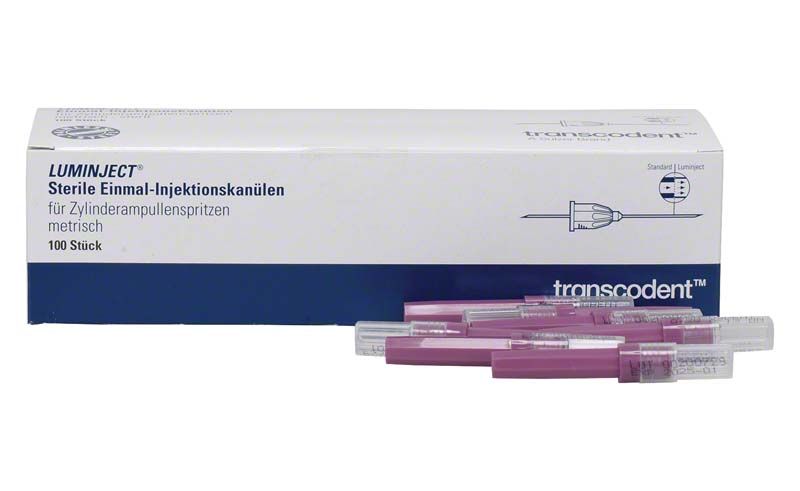 Sterile Einmal-Injektionskanülen Luminject 31G, 100 Stück in Verpackung.
