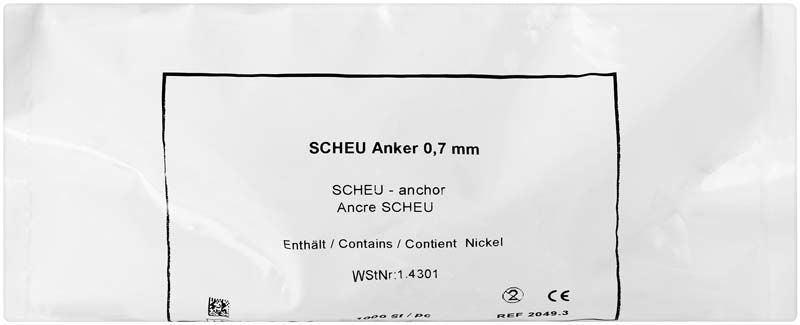 Verpackung der SCHEU-Anker Ø 0,7mm mit Produktinformationen.