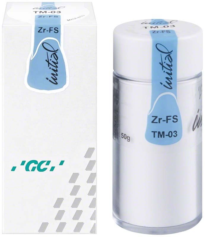 GC Initial Zr-FS Translucent Modifier 50g, Verpackung und Flasche im Vordergrund.
