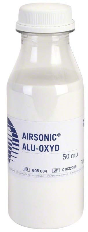 Airsonic® Alu-Oxyd 50µm Aluminiumoxidpulver in weißer Flasche, 500 g.