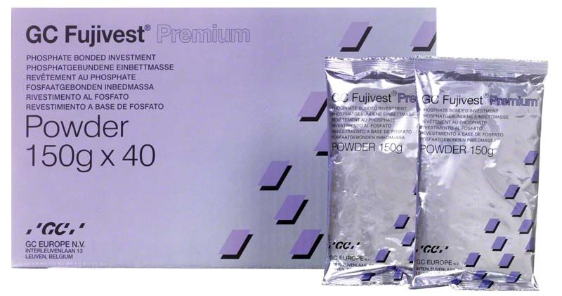 GC Fujivest® Premium Pulver Verpackung mit zwei Beuteln à 150g.